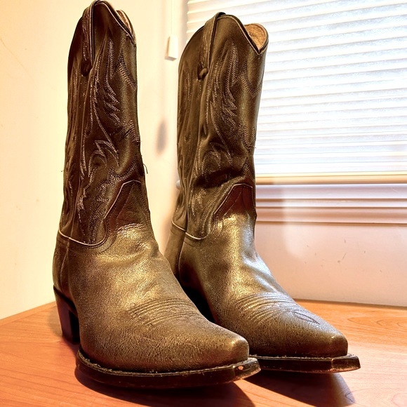 Sonora Shoes - Sonora Western Cowboy Boots Metallic Brown Gold Flame Design, size 7.5